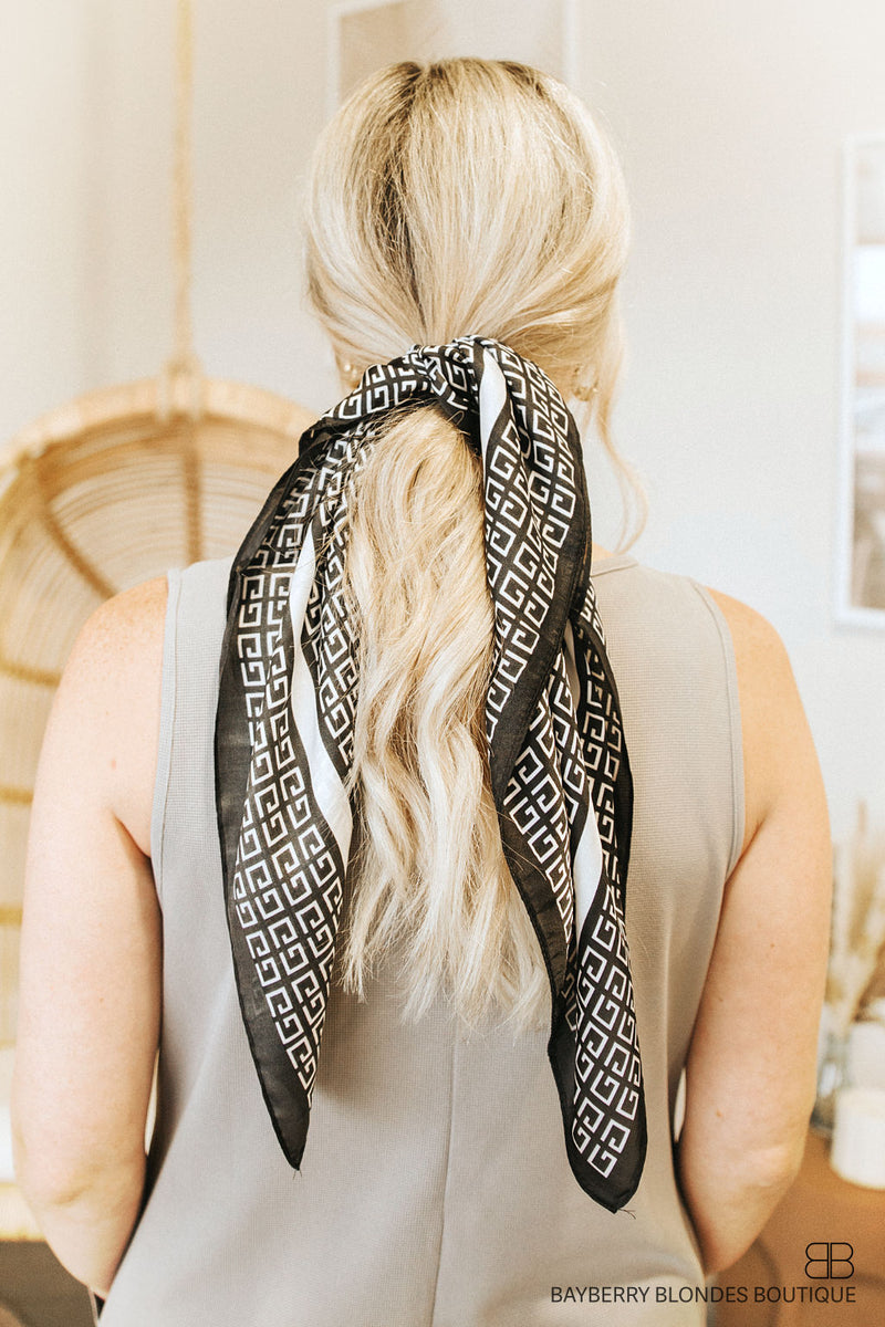Satin Print Scarf-Black/Brown