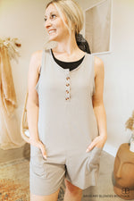 Tank Style Button Down Short Romper -Grey