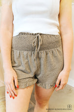 Smocking Waist Flutter Shorts-Charcoal