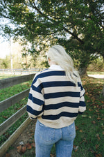 Striped Crop Rugby Top-Navy/Taupe
