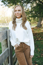 Turtleneck Knit Sweater-Off White