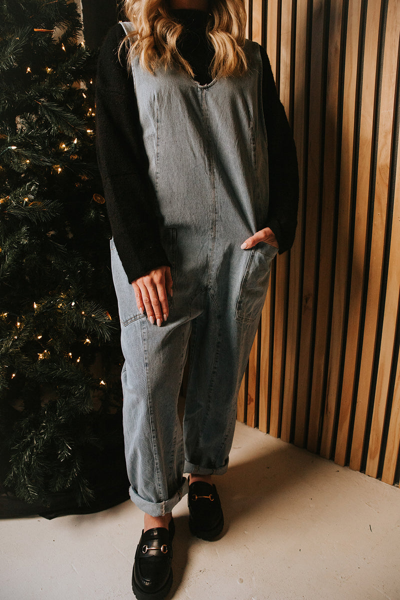 Patch Pocket Overalls-Denim