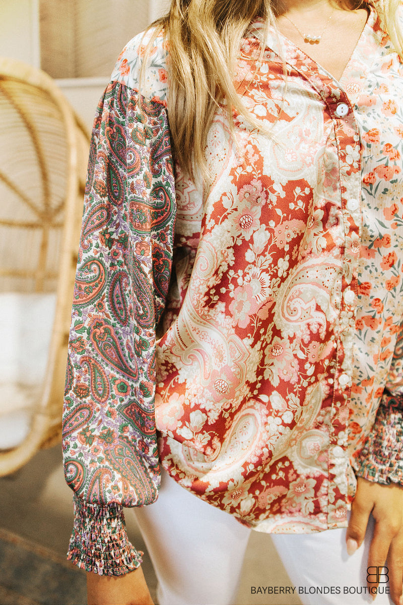 Floral and Paisley Print Shirt-Mauve