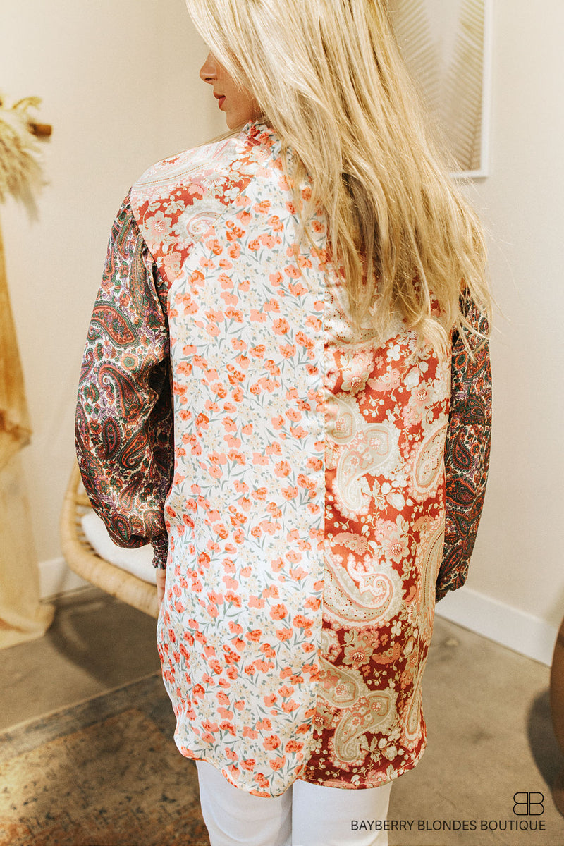Floral and Paisley Print Shirt-Mauve