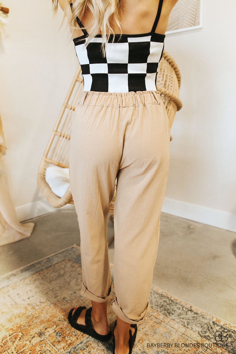 Front Pocket Capri Bottom-Khaki
