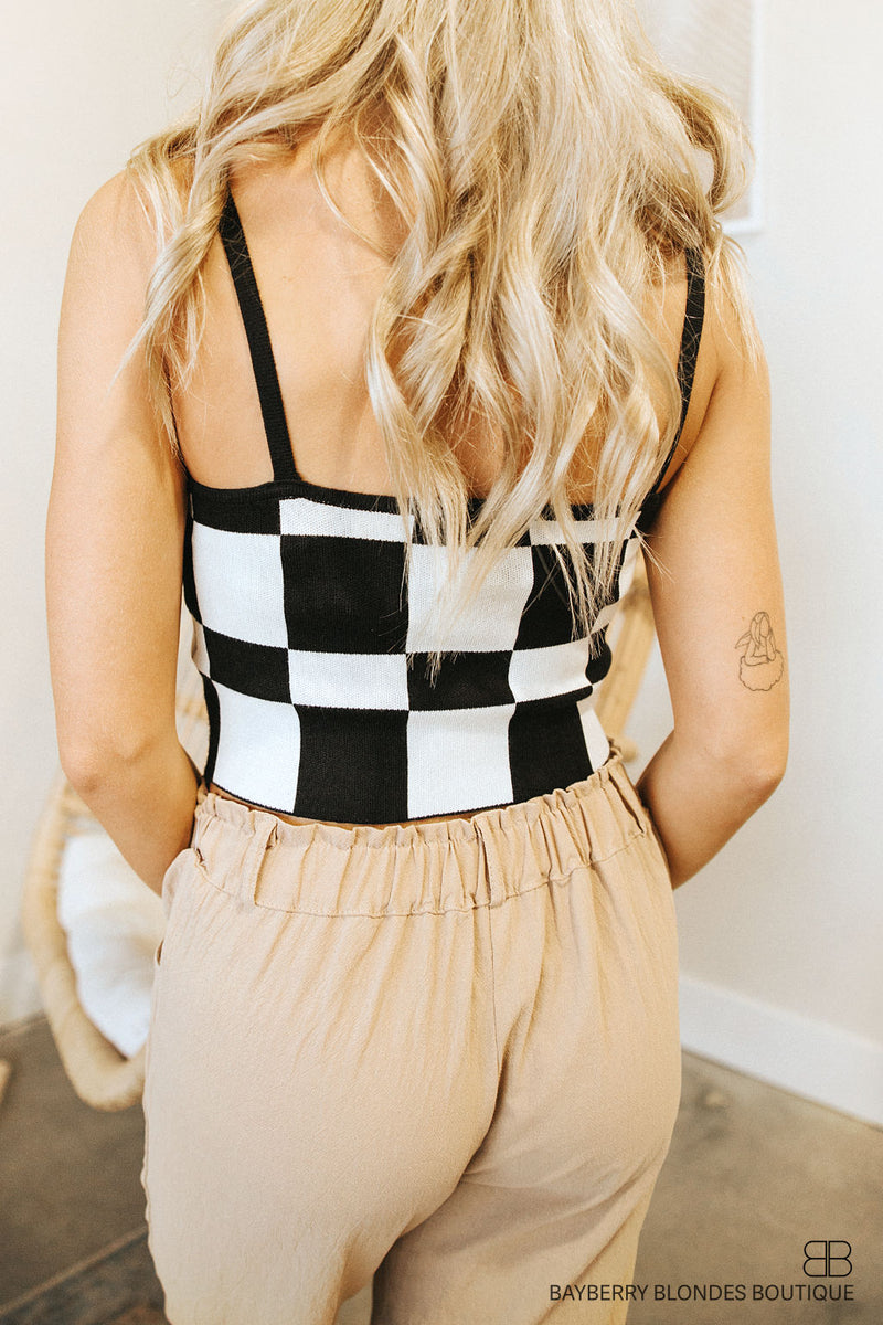 Valeria Cami Crop Top-Black and White