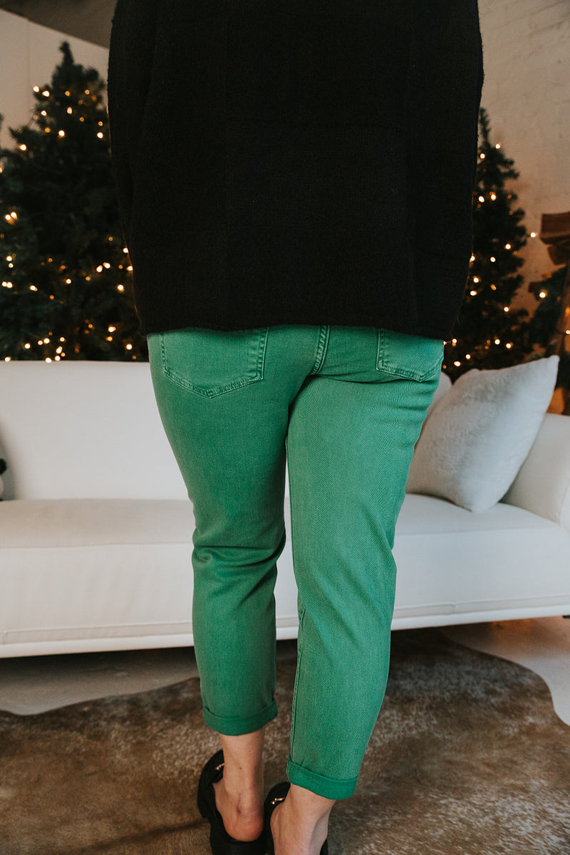 Midrise Straight cut Stretch Denim-Kelly Green