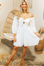 Tie Front Mini Dress-White