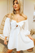 Tie Front Mini Dress-White