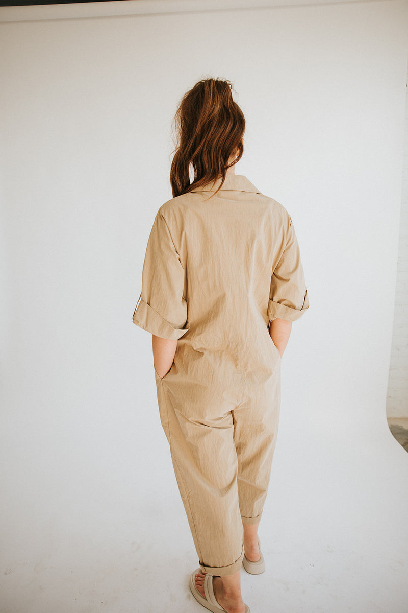 Oversized Utility Jumpsuit-Taupe