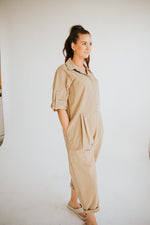 Oversized Utility Jumpsuit-Taupe