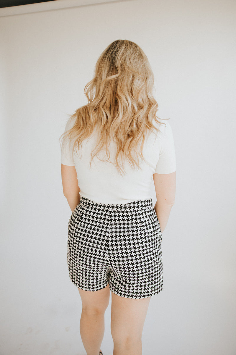Houndstooth Dress Short-Black/White
