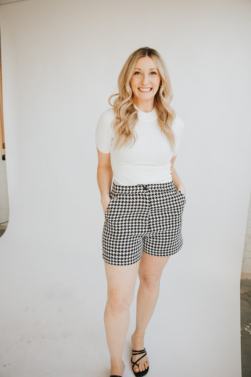 Houndstooth Dress Short-Black/White