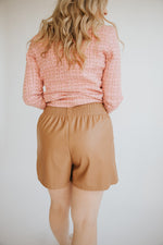 Vegan Leather High Waist Short-Tan