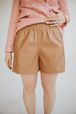 Vegan Leather High Waist Short-Tan