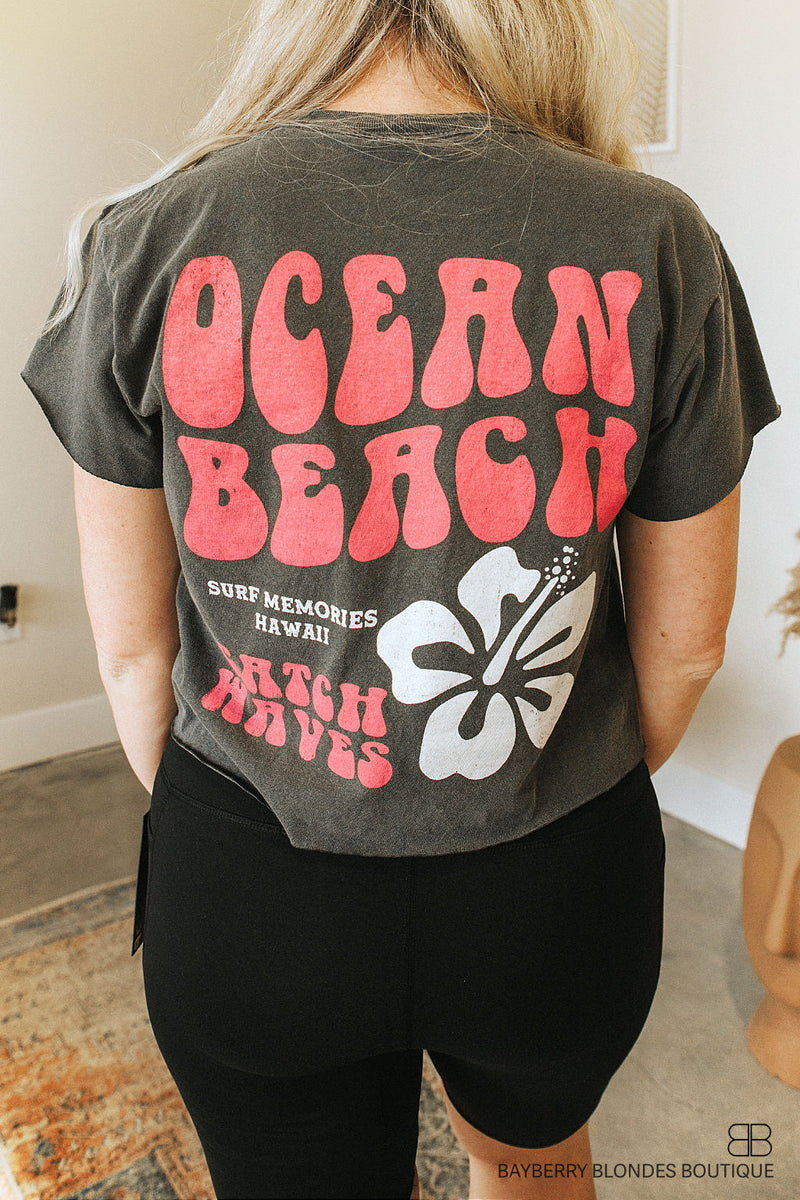 Ocean Beach Graphic T-shirt-Dk Grey