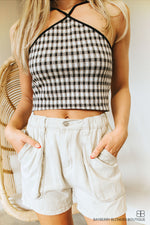 Plaid Halter Top-Black/Neutral