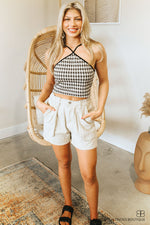 Plaid Halter Top-Black/Neutral