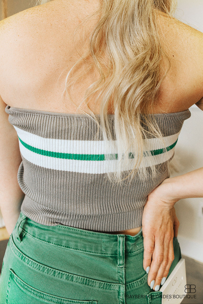 Bria Striped Rib Tube Top-Grey