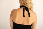 Halter Tank Top with Wooden bead-Black