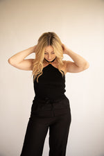 Halter Tank Top with Wooden bead-Black
