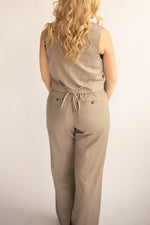 Button Down Linen Vest-Grey stone