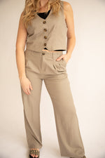 Button Down Linen Vest-Grey stone