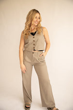 Button Down Linen Vest-Grey stone