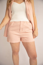 Linen Button Short -Lt Pink