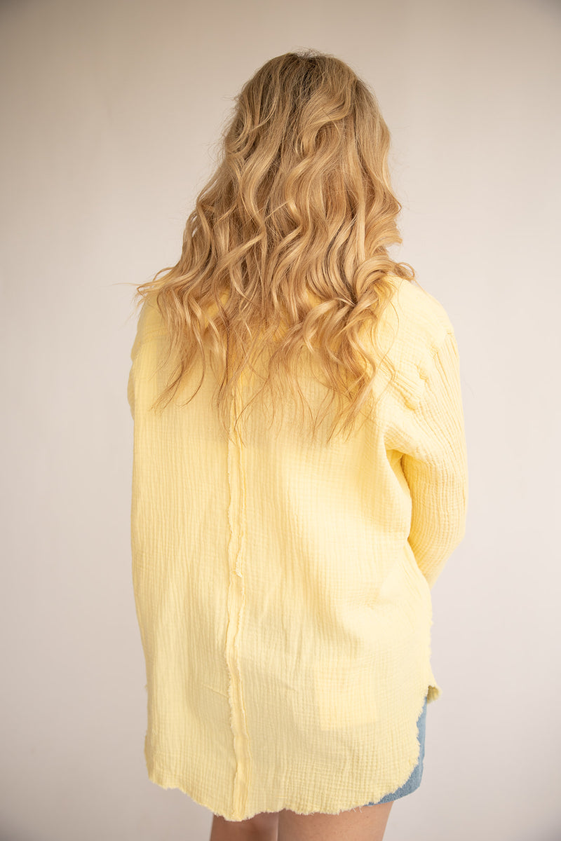 Gauze Button Down Shirt-Lemon