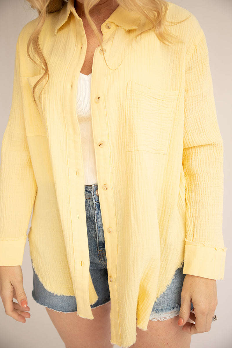 Gauze Button Down Shirt-Lemon