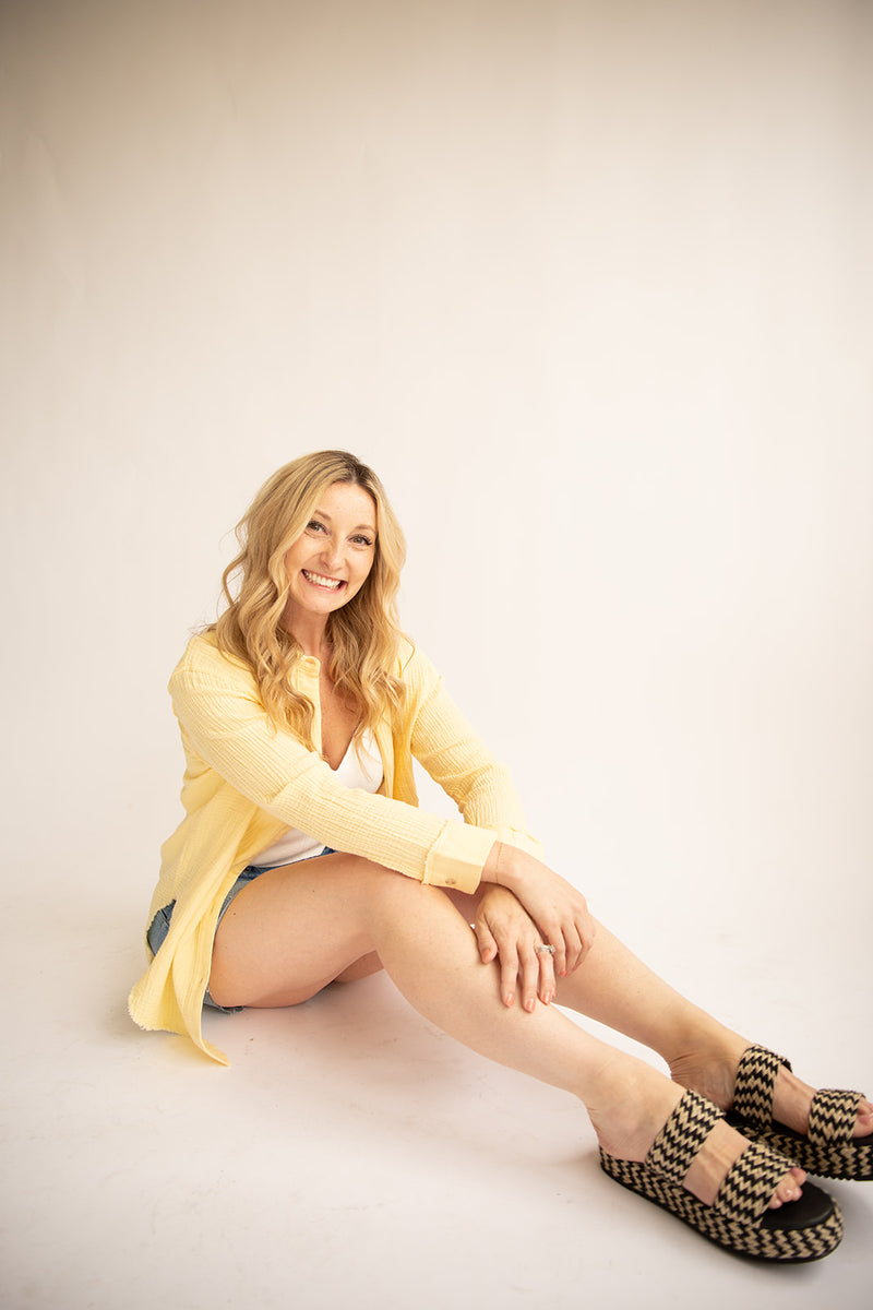 Gauze Button Down Shirt-Lemon