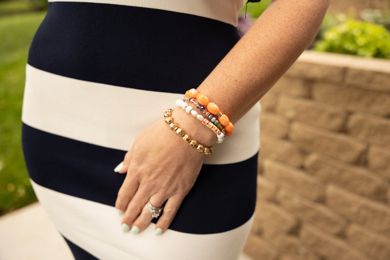 Multi Wood Glass Bracelet-Orange Multi