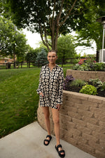 Geometric Print Romper-Black/Khaki