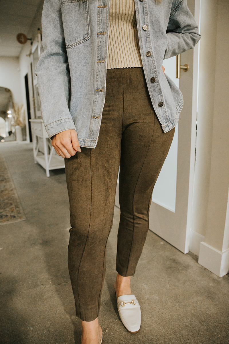 Suede Pants-Olive