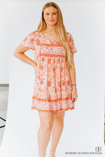 Floral Ruffled Dress -Peach and Pink