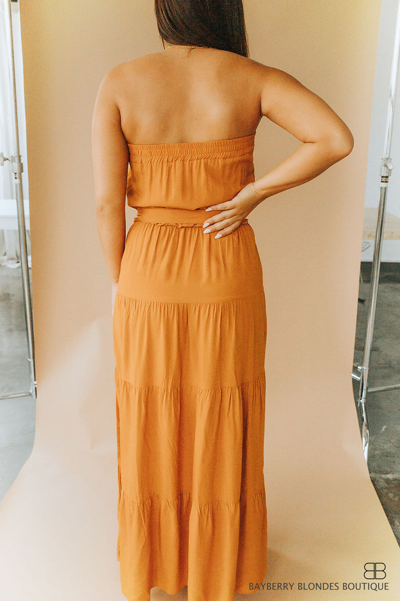 Solid Color Tube Top Dress-Dark Orange