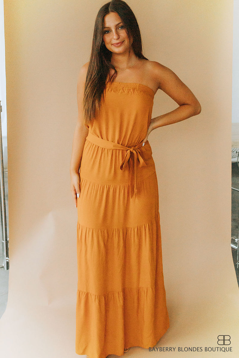 Solid Color Tube Top Dress-Dark Orange