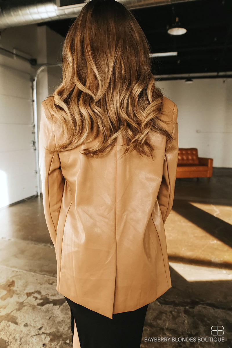Leather Blazer-Tan