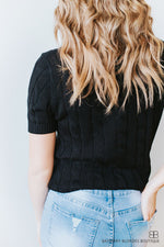 Short Sleeve Cable knit Sweater-Black