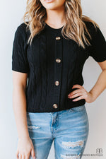 Short Sleeve Cable knit Sweater-Black