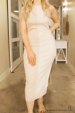Color Block Ribbed Dress-Cream Multi