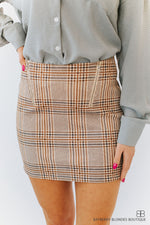 Plaid Mini Skirt-Grey and Tan W/Silver Zippers
