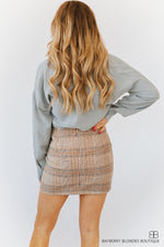 Plaid Mini Skirt-Grey and Tan W/Silver Zippers