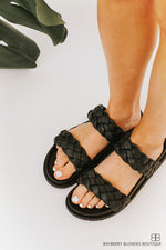 Double Woven Strap Sandal-Black