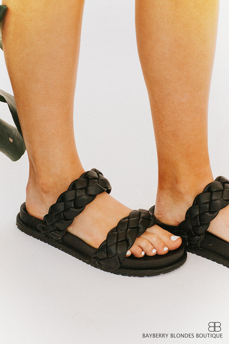Double Woven Strap Sandal-Black