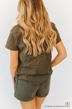 Textured Short Sleeve Top-Olive Green