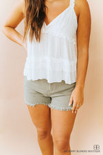 Non Distressed Cut Off Denim Short-Olive Green