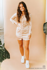 Ruched Button Down Dress-Champaign