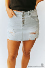 Distressed Denim Mini Skirt-Lt. Wash